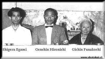 Masters Shigeru Egami, Genshin Hironishi, and Supreme Master Gichin Funakoshi