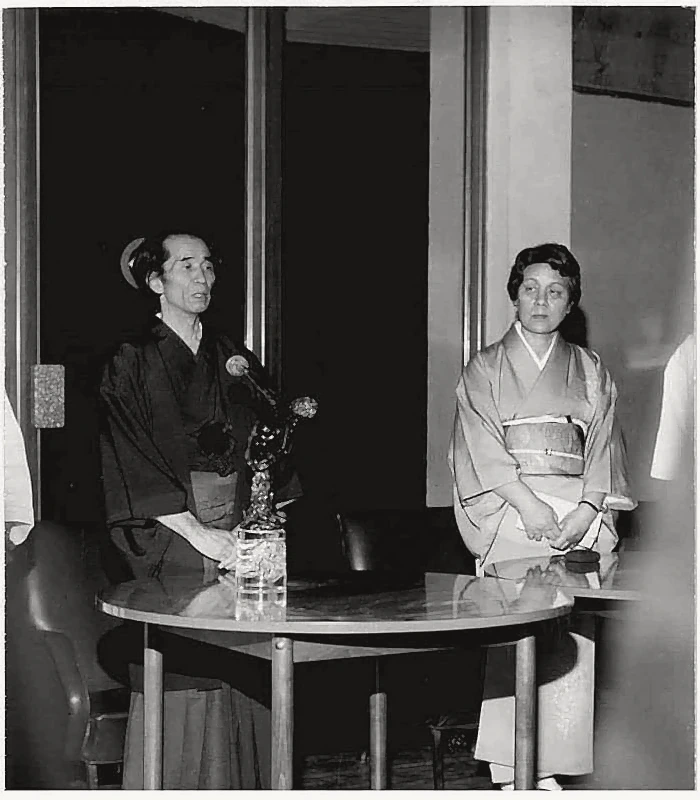 Master Shigeru Egami and Chiyoko Egami in traditional formal attire at official Shotokai reception