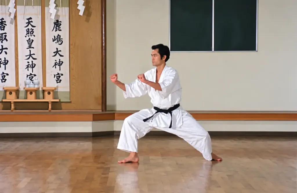 Master Tomoji Miyamoto in deep rooted kata stance